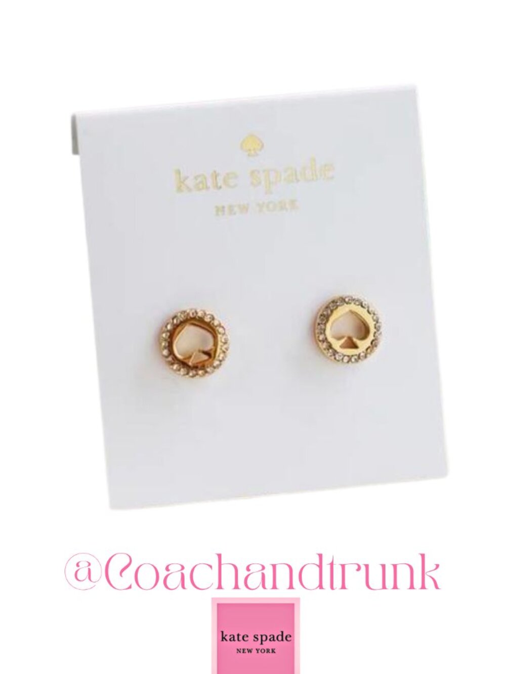 KATE SPADE Spot The Spade Pave Halo Gold Spade Stud Earrings KS Dust Bag NWT